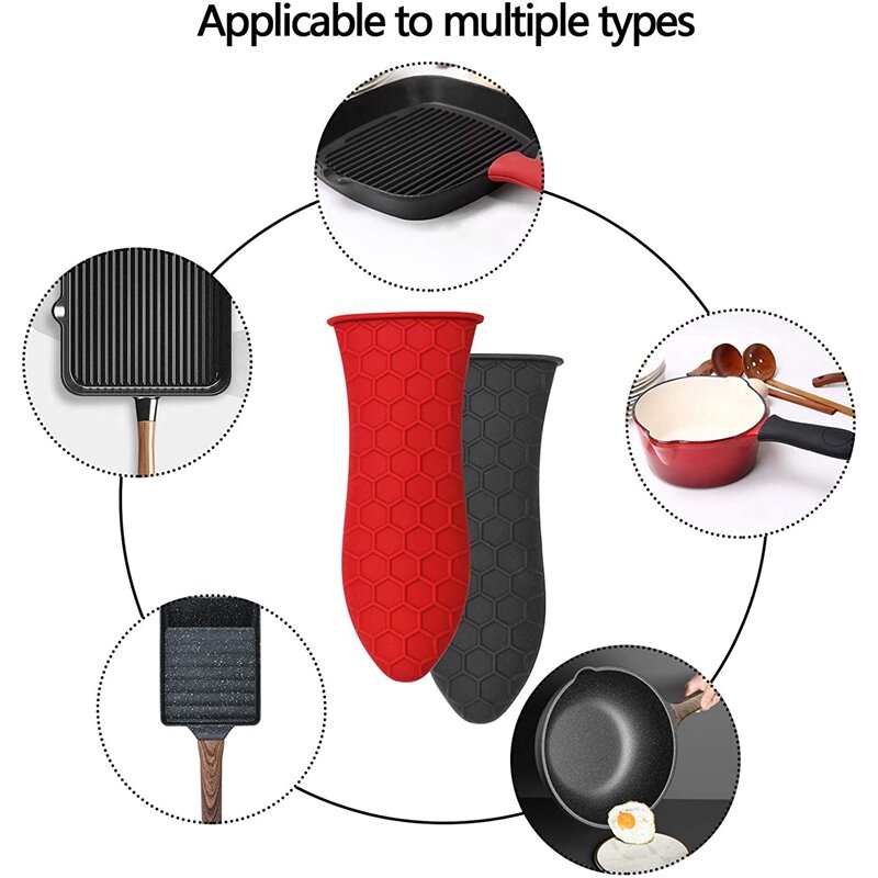 Держатель с резиновой ручкой и силиконовые чехлы для чугунной кастрюли, сковородок, металлических и алюминиевых предметов черного цвета