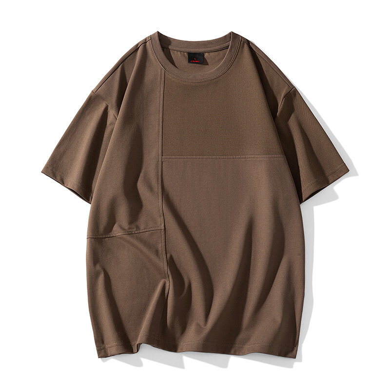 Casual Gesplitste Amerikaanse Retro T-Shirts Herenkleding Effen Kleur All-Match Zomer Nieuwe Jeugdige Vitaliteit Pullovers Met Korte Mouwen