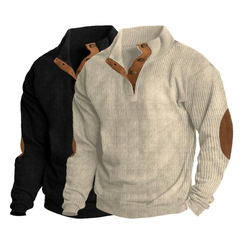 Loose Fit Men Sweatshirt Stylish Men's Stand Collar Sweatshirt Tops for Autumn Winter Casual Pullover Long Sleeve Patchwork