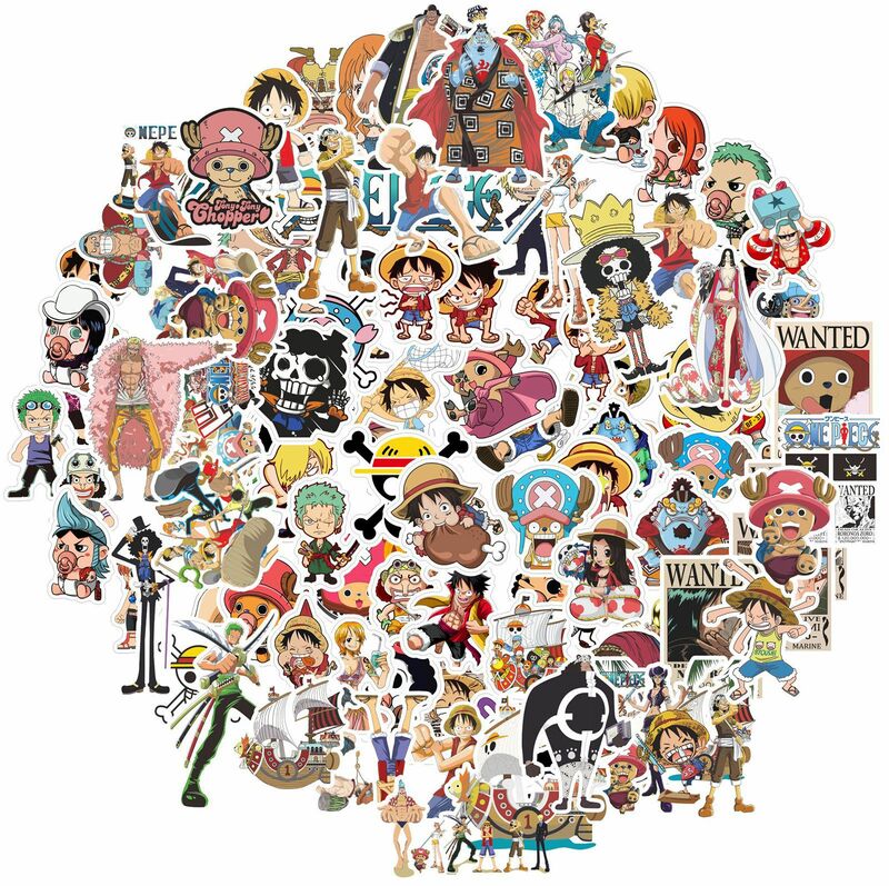 Luffy-pegatinas de Anime de una pieza para ordenador portátil, calcomanía impermeable para monopatín, guitarra, cuaderno y maleta, 10/25/50/100 piezas, juguete para niños