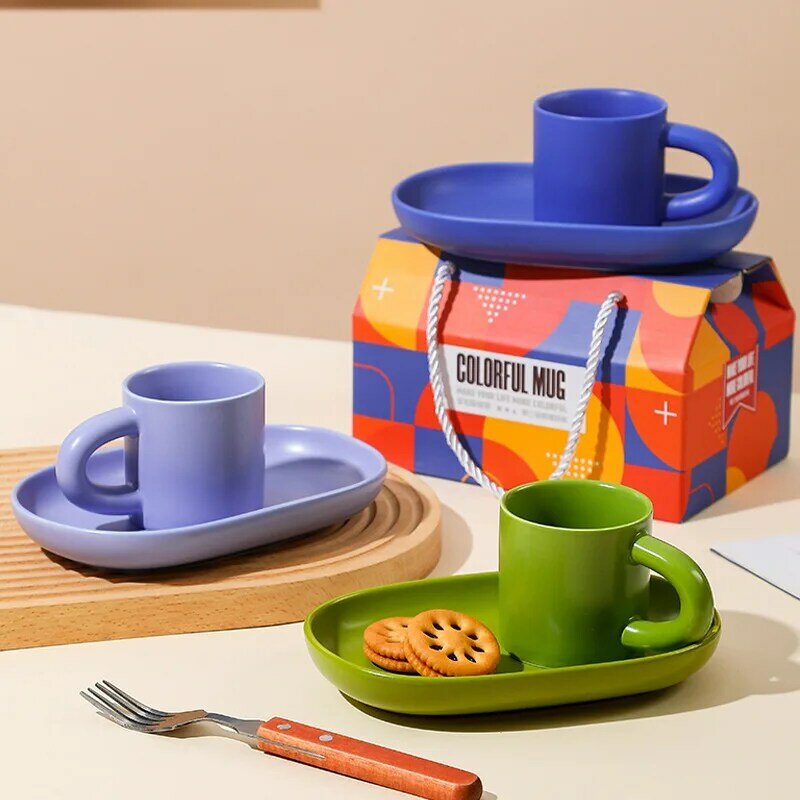 Copo de café cerâmico pintado à mão para casais, caneca de chá de leite do café da manhã, presente de dia dos namorados, estilo criativo