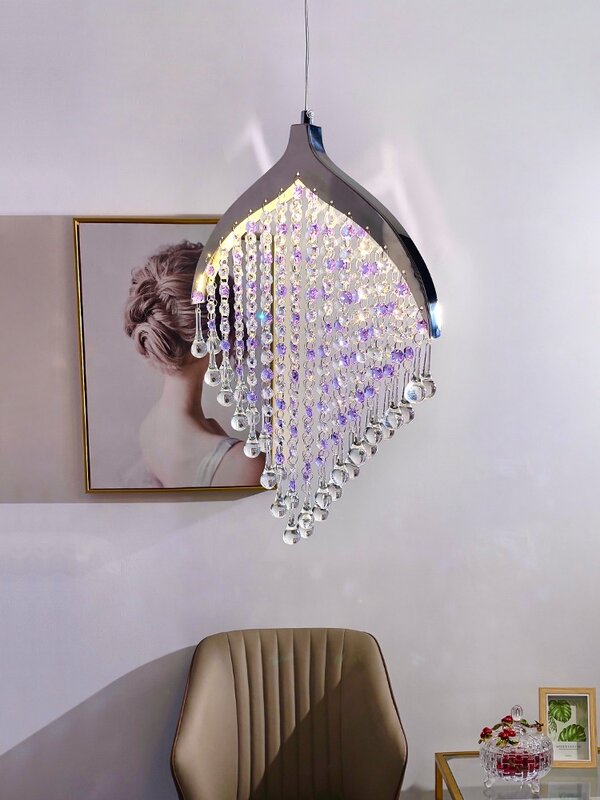 Modern Minimalist Purple Crystal Chandeliers For Restaurant Pendant Lamp Long Line Bedside Bedroom Hanging Light Lustre Fixtures
