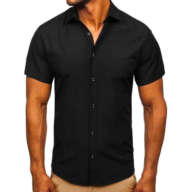 Camisa de manga curta masculina para negócios, camisas sociais, sem ferro, roupas de marca, branca, nova, primavera, verão, 3XL