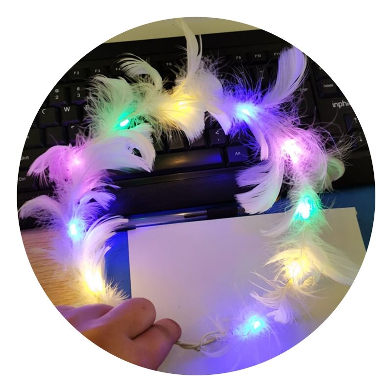 LED Feather Crown kobiety dziewczęta Luminous stroik rozświetla anioł Halo pałąk
