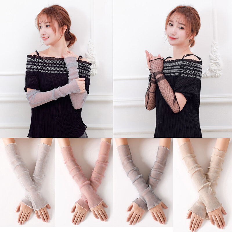 Women Arm Warmers Thin Breathable Driving Gloves Mesh Lace Gloves Sun Protection Sleeves Sunscreen Long-Sleeved