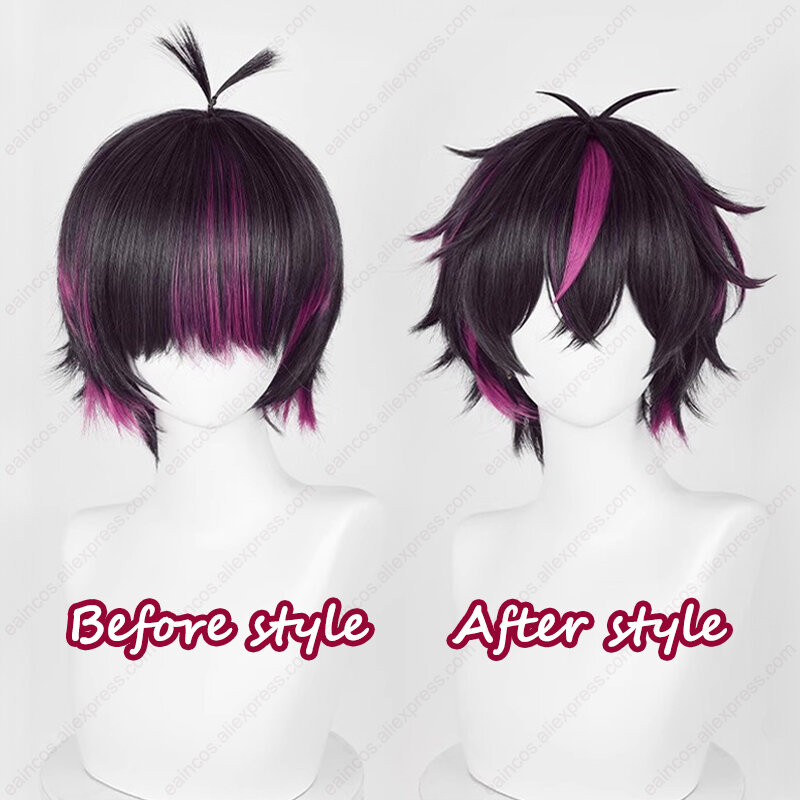 Kurode Cosplay Wig Kuromi Knight 30cm Short Mixed Color Wigs Heat Resistant Synthetic Hair Halloween Party Role Play Wigs
