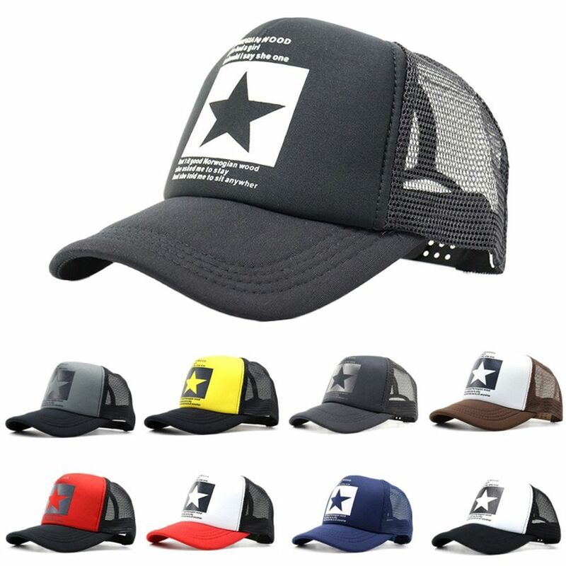 Casual traspirante lettera coreana all'aperto a cinque punte stella Snapback berretto da Baseball visiere berretto cappello a rete