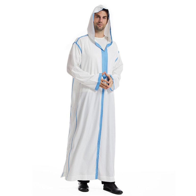 Мусульманская мужская одежда Jubba Thobe Eid Рамадан Повседневная молитвенная одежда Дубай Турция Макси-платье с капюшоном Abaya кафтан исламские Абайи