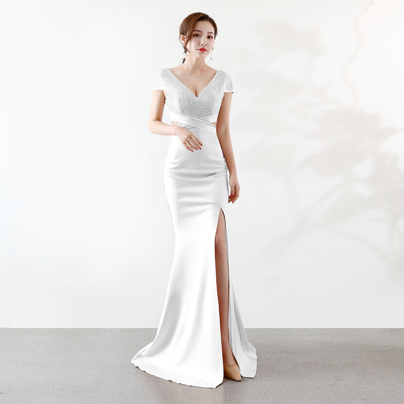 Neue Slim Temperament Kleid Weibliche Gediegene Atmosphäre Lange Hohl Fischschwanz Promi Host Kleid Europäischen Und Amerikanischen Stil