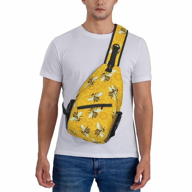 Sac à dos à motif abeille pour hommes, sac à bandoulière décontracté motif abeille, sac à épaule poitrine pour Camping vélo