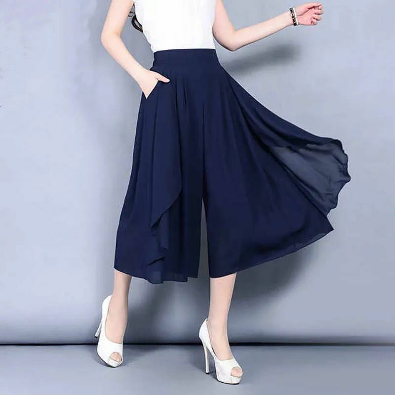 Женская летняя шифоновая юбка большого размера 5XL с широкими штанинами и высокой талией
