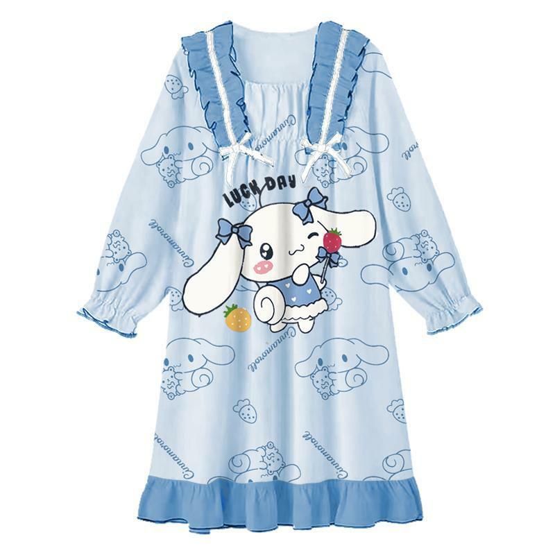 Sanrios Children's Pajamas Kawaii My Melody Kuromi Girls Long Sleeve Nightgown Cinnamoroll Cartoon Loungewear Princess Sleepwear