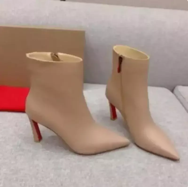 럭셔리 디자이너 하이 퀄리티 여성용 부츠, 진짜 가죽 밑창, 빨간 밑창 신발, 하드웨어 체인, 섹시한 패션 신발, 2024 신상