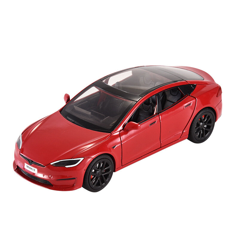 Tesla Model S Model 3, coche de juguete fundido a presión de aleación, sonido Y luz, juguete coleccionable para niños, regalo de cumpleaños, 1:24