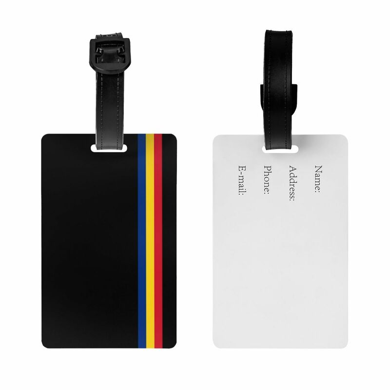 Custom Minimalist Romania Flag Luggage Tag With Name Card Romanian Pride Privacy Cover ID Label for Travel Bag Suitcase