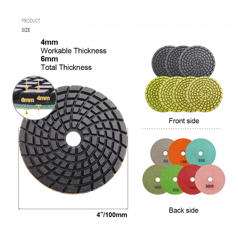 SHDIATOOL-almohadillas de pulido de hormigón, discos de lijado para renovación de suelo de hormigón, 4 pulgadas, 12 piezas, n. ° 800