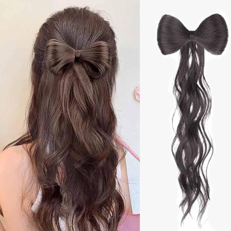 Bow Tie Half Tied Ponytail Wig For Women With Curled Hair Grabbing Clip For Hair Bun Head Wig Braid For Fluffy And Wavy Ponytail