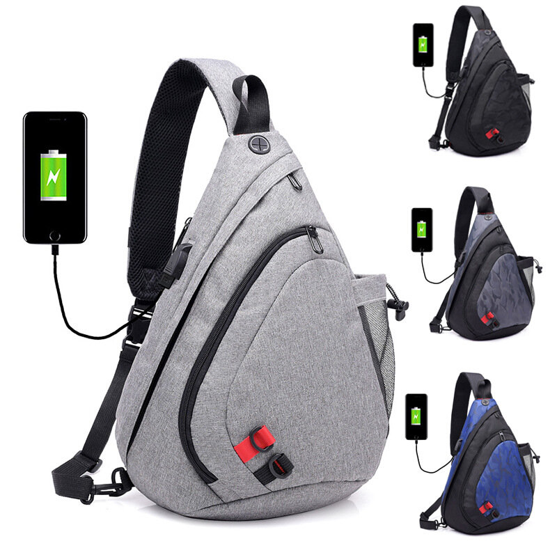 New Fashion Men's Chest Bag Water Drops Backpack Charging Crossbody Shoulder USB Port Sling Chest Pack Bags Trendy Students Bag