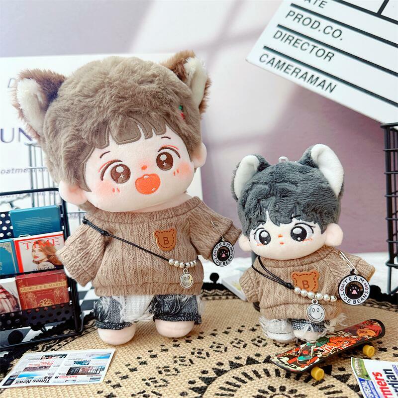 10/20cm Cute 3Pcs Cool Boy Suit Idol Doll Clothes Brown Sweater Gray Jeans Necklace DIY Clothing Accessories for Fans Kids Gifts
