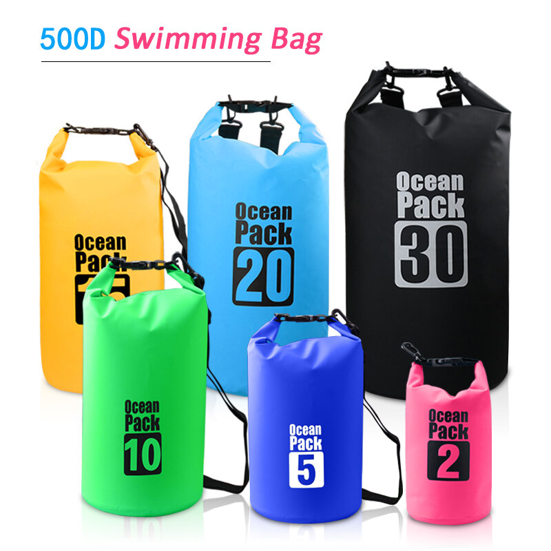 Borsa da nuoto impermeabile 500D Dry Sack 2/5/10/15/20/30L impermeabile galleggiante Dry Gear Bags per canottaggio pesca Rafting nuoto