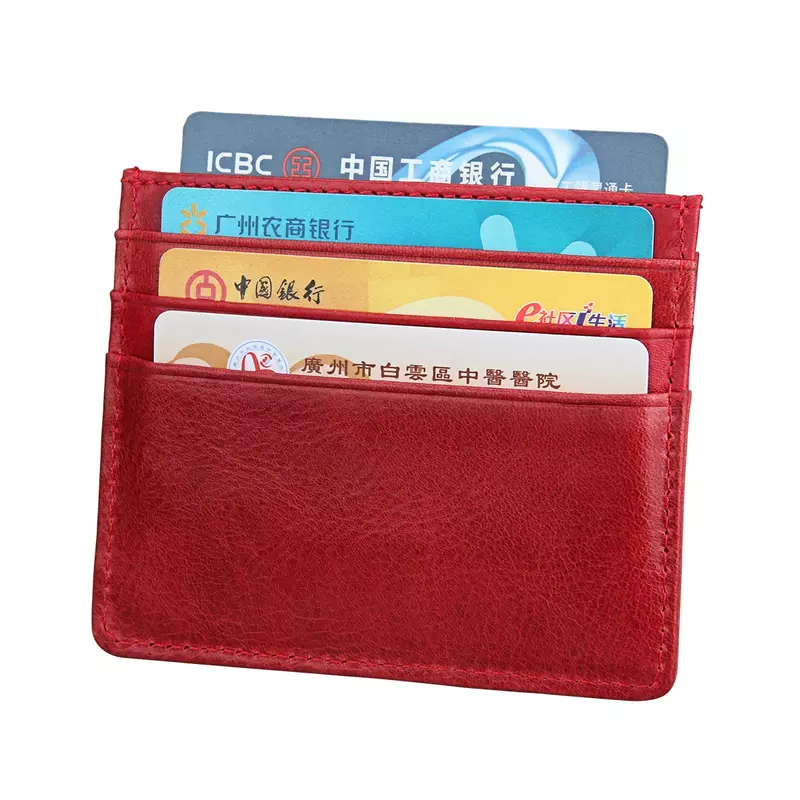 Carteira de couro genuíno retro, titular de cartão de crédito Rfid ultrafino, carteira fina curta para homens e mulheres, 7 slots