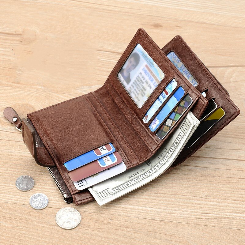 Carteira de cartão de crédito para homens, bolsa curta, bolsa de moda PU