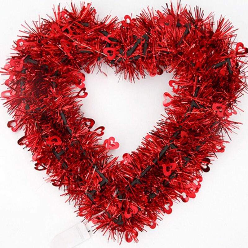 Lametta Valentinstag herzförmigen Kranz glänzend rot hängende Ornamente mit LED-Licht Atmosphäre Dekoration Girlanden