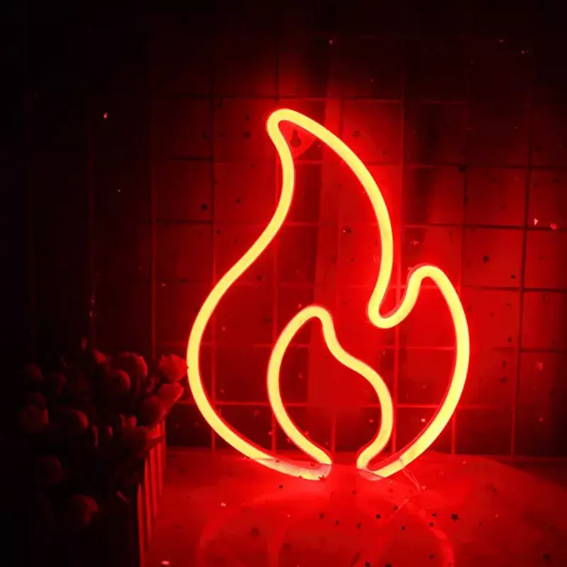 Letrero de neón de llama de fuego, lámpara LED colgante de pared, luz nocturna para dormitorio, habitación de niños, Bar, fiesta, decoración de pared, regalo de cumpleaños y Navidad