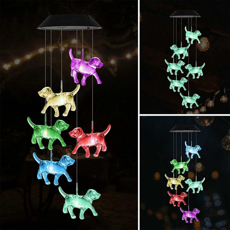 Zonne-Energie Hond Wind Gong Light Led Solar String Licht Wind Gong Kleurrijke Hond Huis Tuin Decoratie Verlichting Benodigdheden