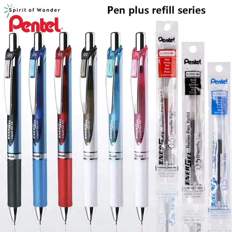 Pentel-BLN75 Gel Pen Plus Recarga, Secagem Rápida e Suave, À Base de Água, Material Escolar, Material Escolar, 0.5mm, Japão