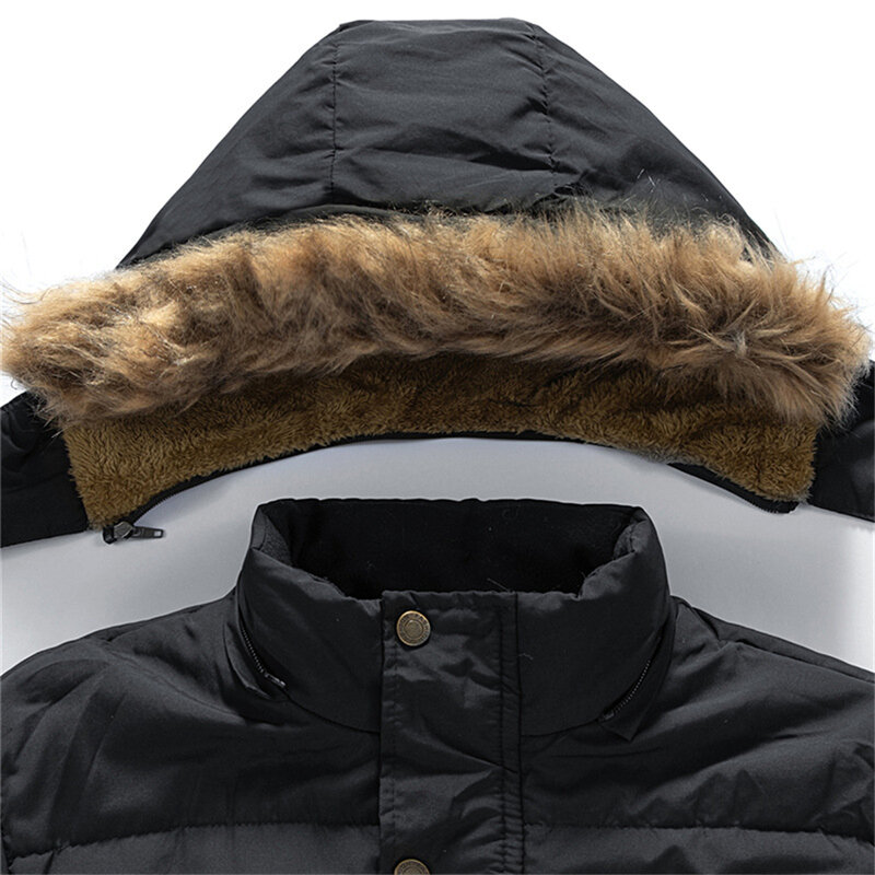 Winter Thick Fleece Jacket Men Parkas Fashion Causal Solid Color Coats Male Hooded Parkas Winter Warm Jacket Coat Outerwear