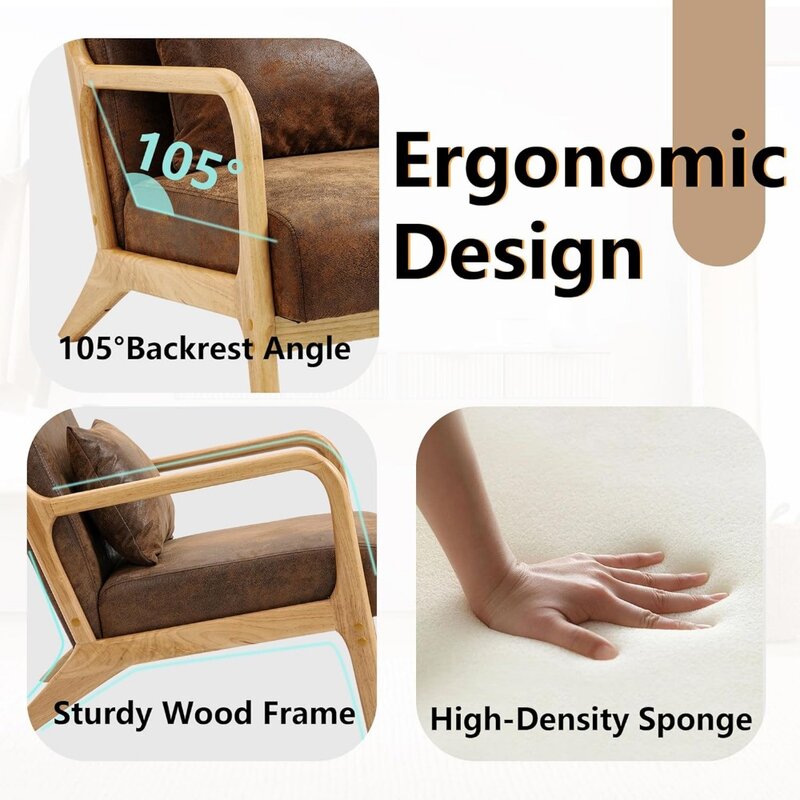 Home Office sedia in pelle marrone PU con cuscino in vita camera da letto sedia da soggiorno sedie da caffè Cafe mobili da caffè in crosta di legno