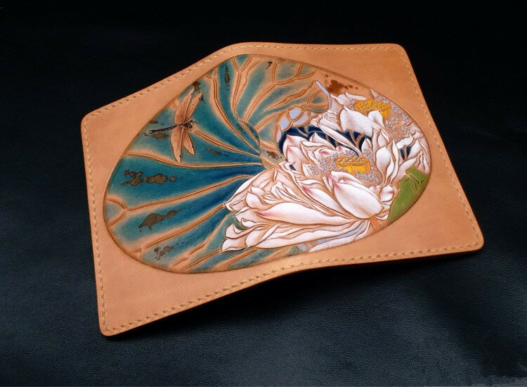 Porte-cartes en cuir véritable pour femmes, fait à la main, fleur, organisateur de couverture de passeport, dossier de rangement, Lotus, taille personnalisée