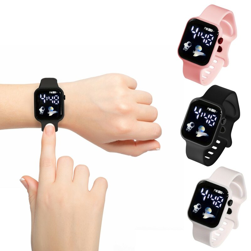 Kinder uhr geeignet für Studenten im Freien elektronische Uhren LED-Bildschirm Anzeige Zeituhr quadratisches Zifferblatt Silikon armband Uhr