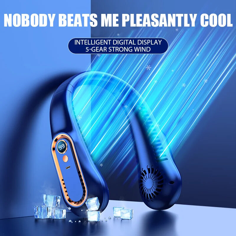 2024 New Portable Mini Hanging Neck Fan Bladeless Neckband Fan Digital Display Power Air Cooler USB Rechargeable Electric Fans