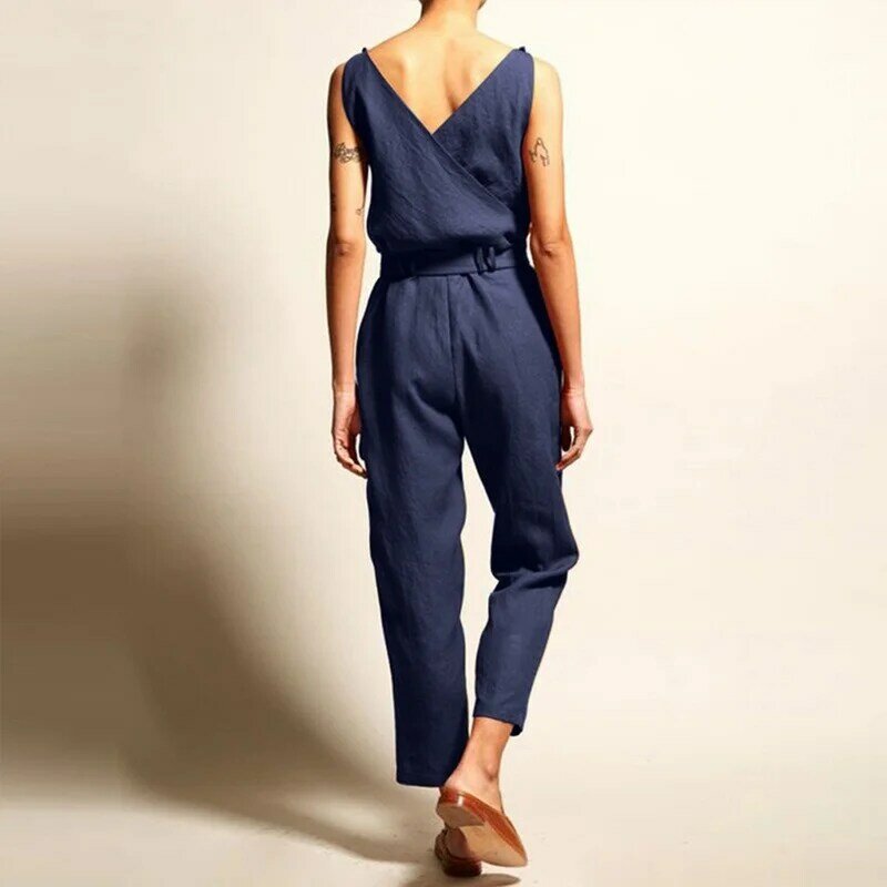 Women Fashion Sleeveless Solid Simple Beach Loose Jumpsuits Women's Elegant Office Comfortable Trousers New Long Jumpsuit