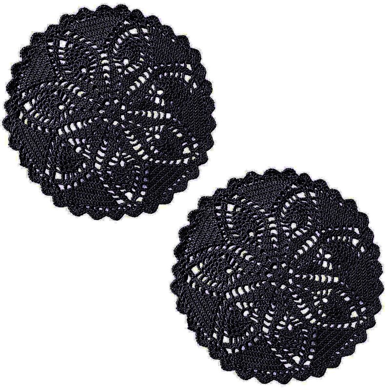 BomHCS    2PCS Handmade Crochet Placemats Round  flower Lace Table Doilies Cup Mats