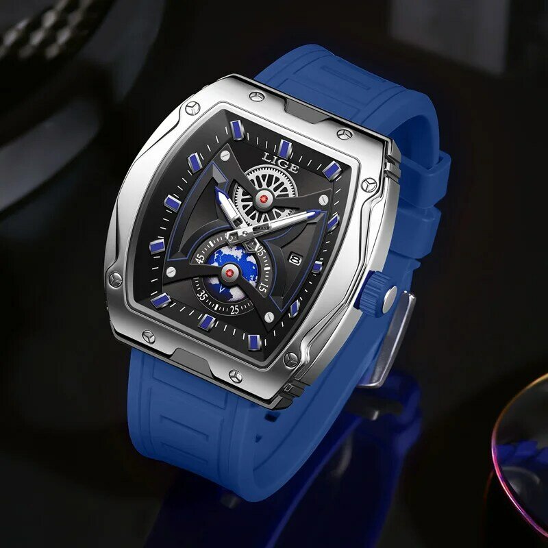LIGE-Relógio de pulso de quartzo quadrado masculino, impermeável, luminoso, data, relógio, luxo, marca superior, caixa incluída