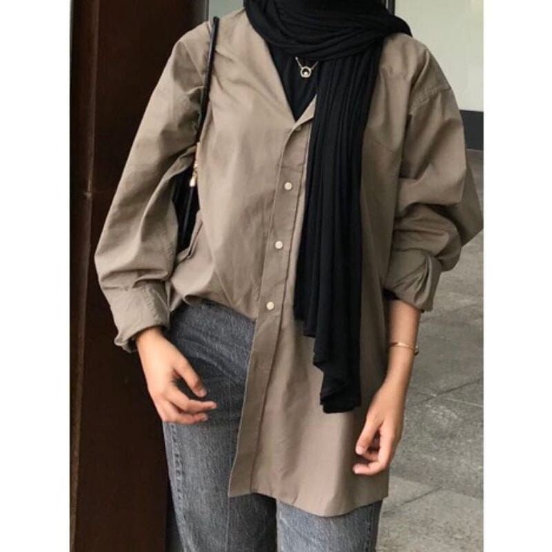 Camicetta musulmana da donna Abaya Vintage colletto rovesciato manica lunga solido monopetto camicia allentata abbigliamento islamico Casual Abaya