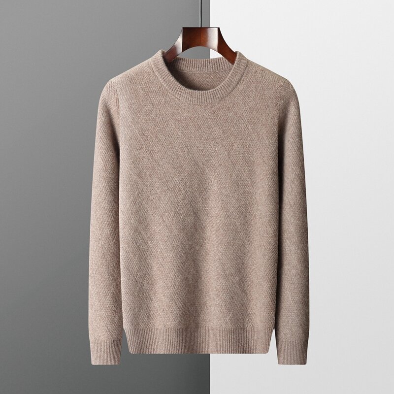 Men's round neck pullover autumn/winter 100% cashmere solid color sweater high-end breathable blouse