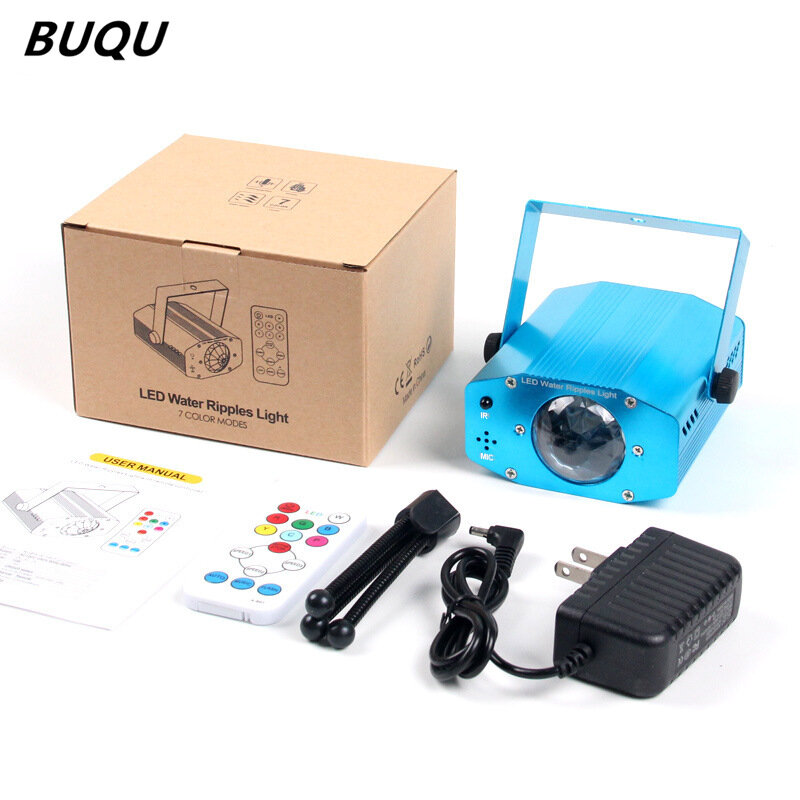 BUQU-원격 제어 LED 물 패턴 램프, 불꽃 바다 램프, 물 리플 무대 레이저 바 DJ 프로젝터 램프, 7 색