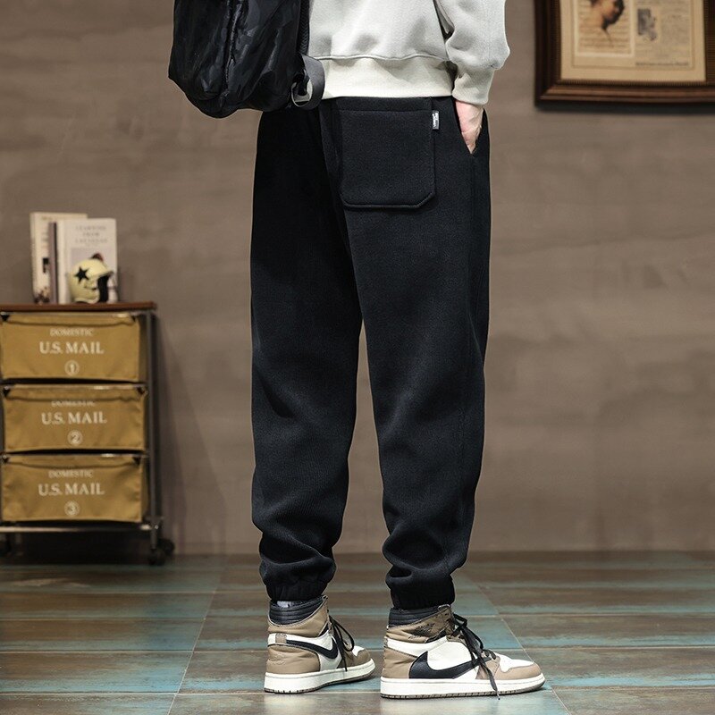 Winter New Arrival Casual Pants Men's Loose Ankle-length Solid Color Mid-waist Drawstring Casual Baisc Daily Corduroy Pants Male
