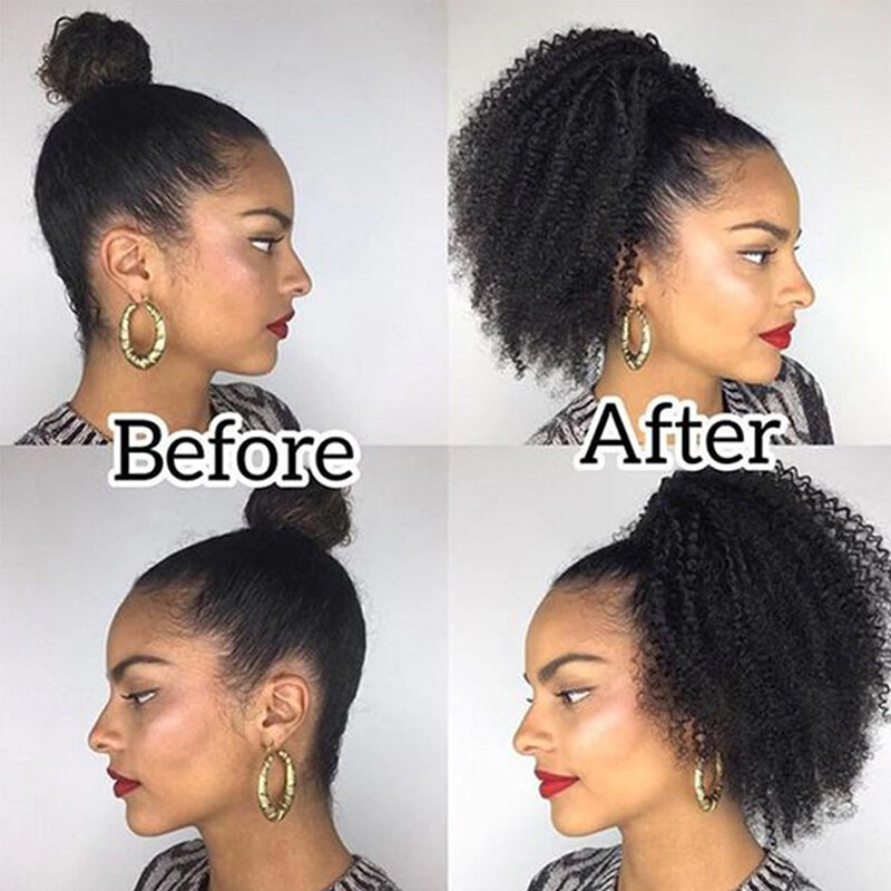 Coleta corta Afro Puff rizado con cordón para mujer, extensiones de cabello con Clip, postizo Ombre sintético