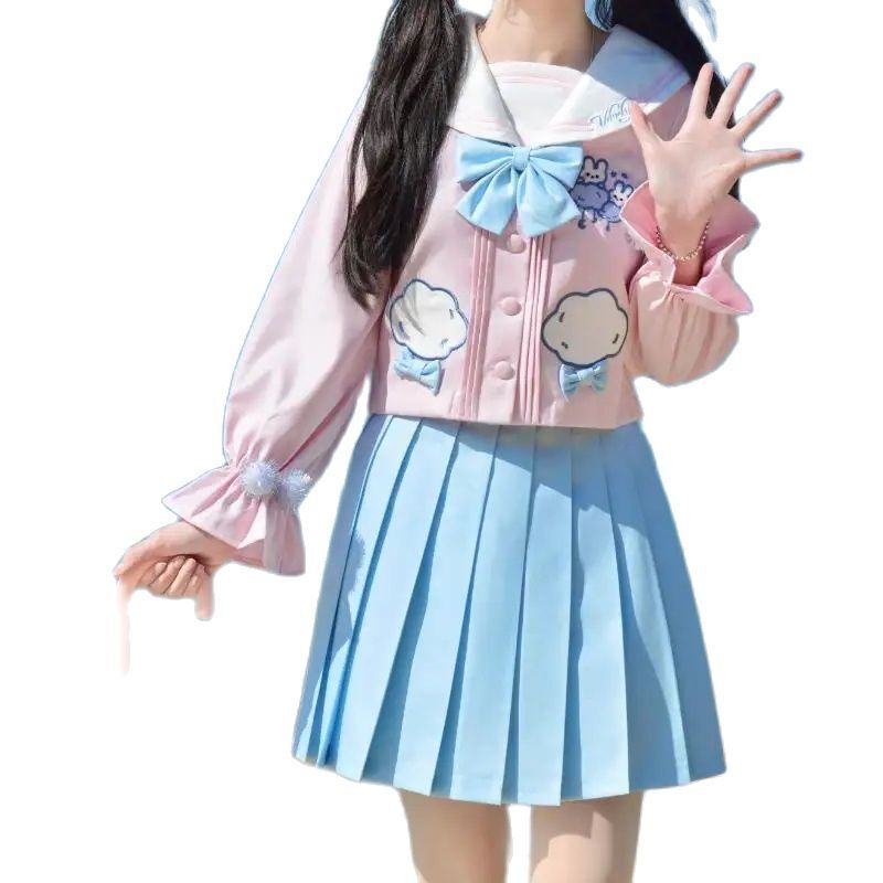 Japan Jk Two Piece Set Sailor Suit Academy Style Uniform Set Sweet Top Half Skirt Student Set 2024 New