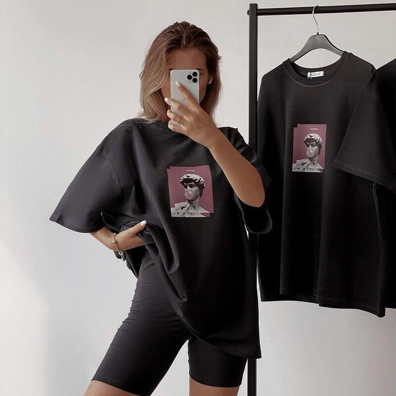 Shoulder Length Short T-Shirt For In Summer 2024, New Design Sense, Niche, Pure Cotton Printing, Loose Fitting Casual Half