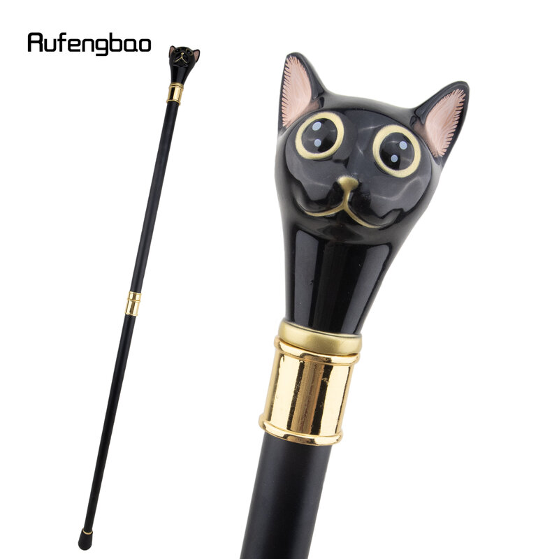 黒金の猫五芒星ウォーキング杖、ファッションウォーキングスティック、かぎ針編みノブ、93cm