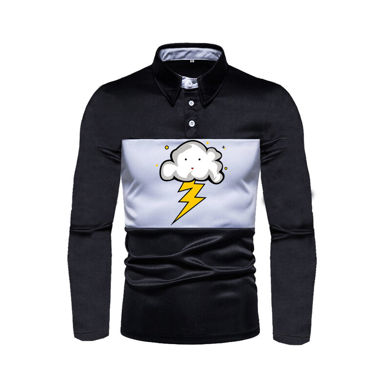 긴팔 폴로 옷깃 슬림 티셔츠, 캐주얼 스포츠 보터밍 셔츠, 날씨 상징 프린팅 봄 신상품