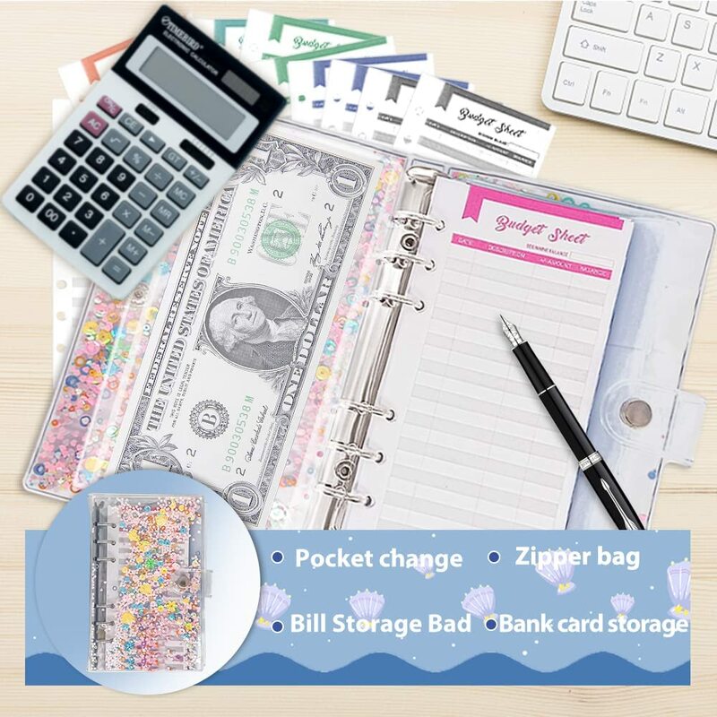 A6 Budget Binder Cash Envelopes for Budgeting, Money Saving Cash Binder with Expense Budget Sheets Waterproof PVC Bag Zipper