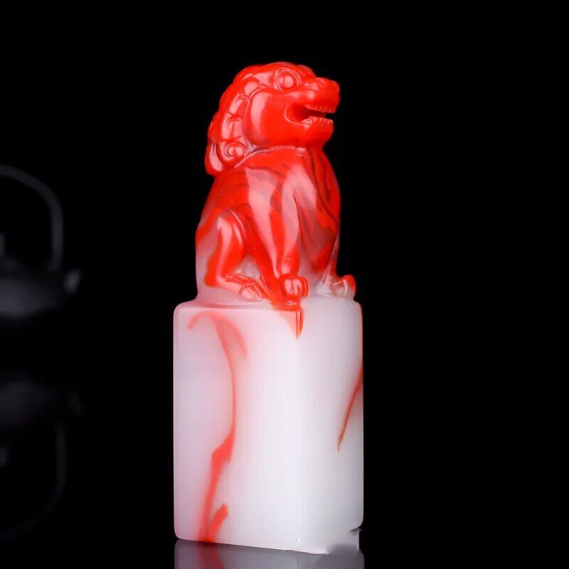 Xinjiang Gobi Bloodstone Seal Lion Square Decoration Crafts Carving Wenwan Jewelry