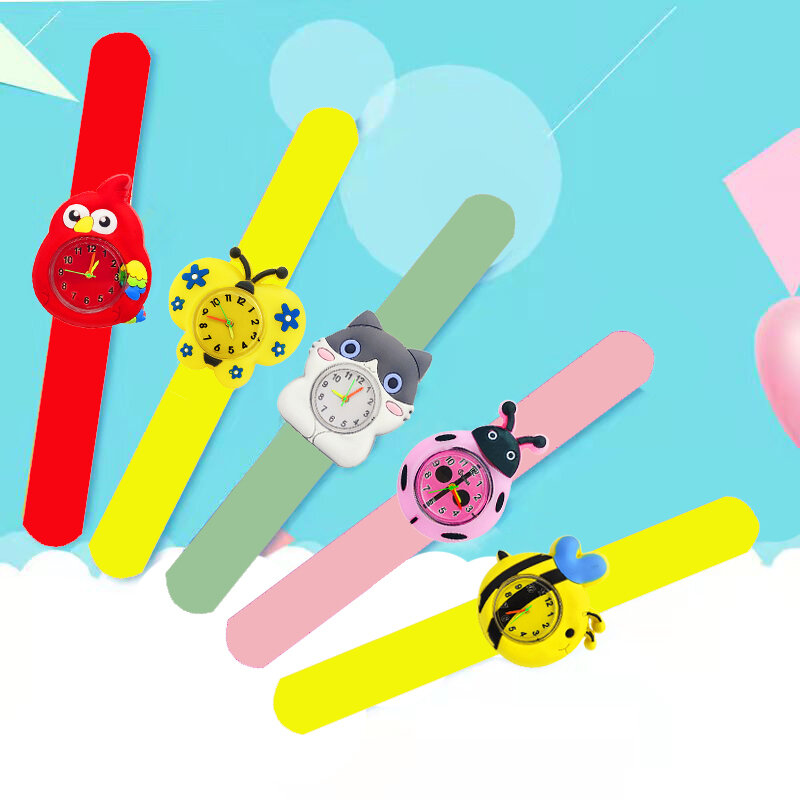 Desenhos animados animal pulso relógios infantis, colorido Silicone Strap, crianças aprendem tempo relógios, tapa pulseira, Dropshipping, novo, 2024
